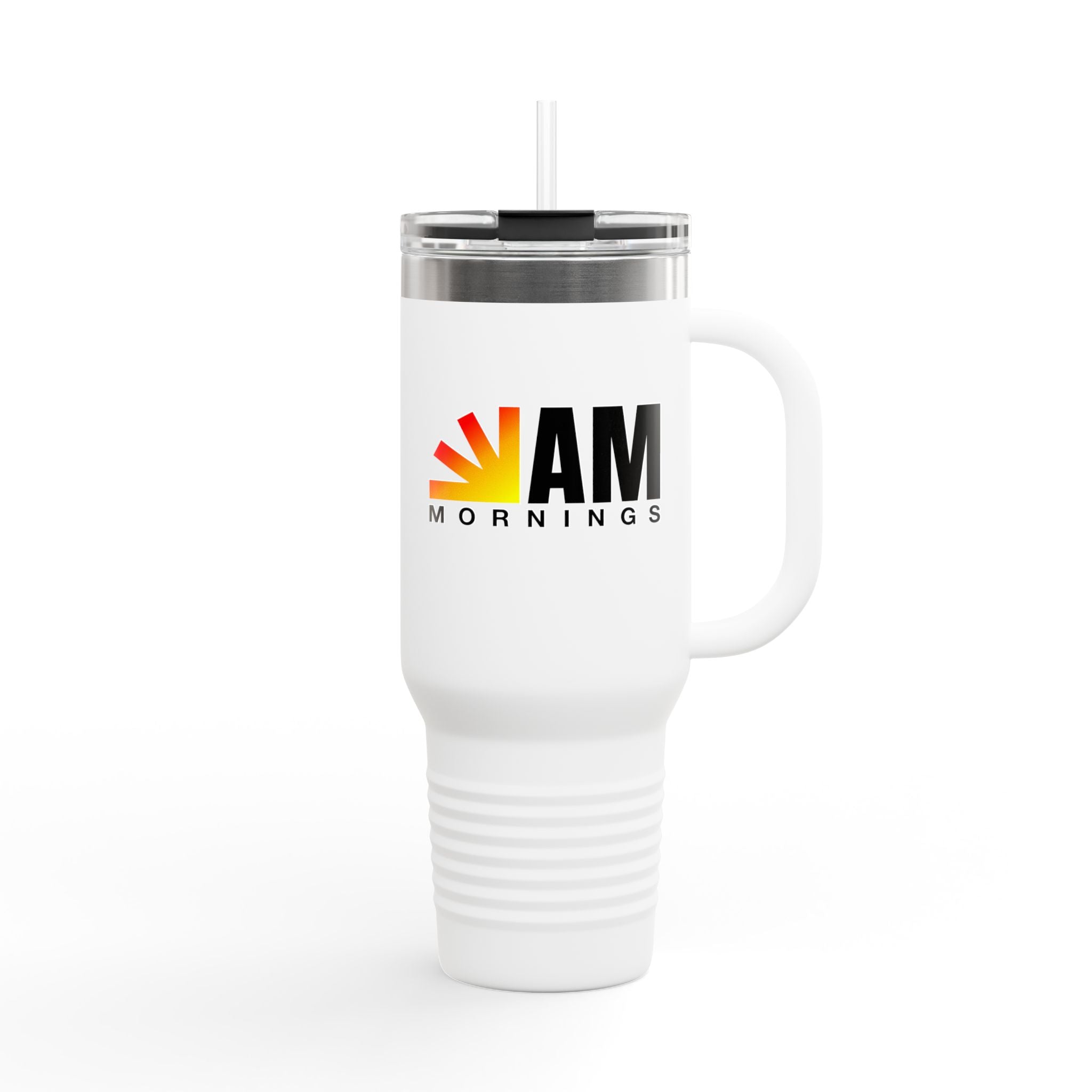 40oz Insulated Travel Mug — "AM Mornings" Sunrise Logo Tumbler
