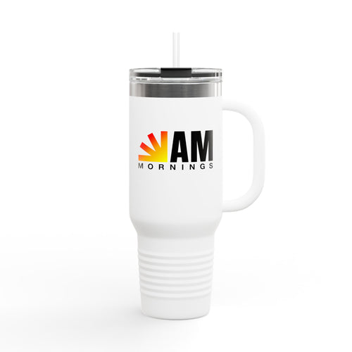 40oz Insulated Travel Mug — "AM Mornings" Sunrise Logo Tumbler
